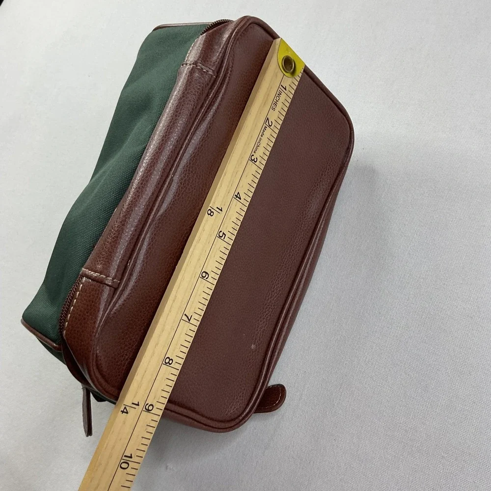 VTG Polo Ralph Lauren Toiletry Bag Fragrances Green Canvas Brown Trim Dopp